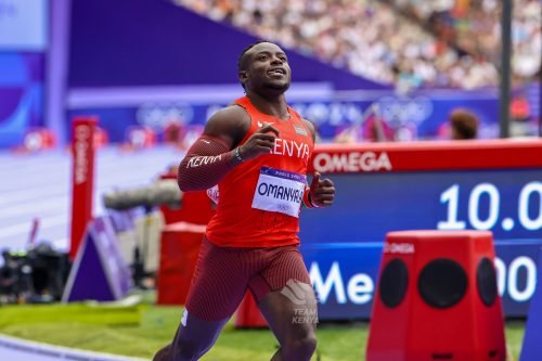 Ferdinand Omanyala in Paris Olympic action. PHOTO/@OlympicsKe/X
